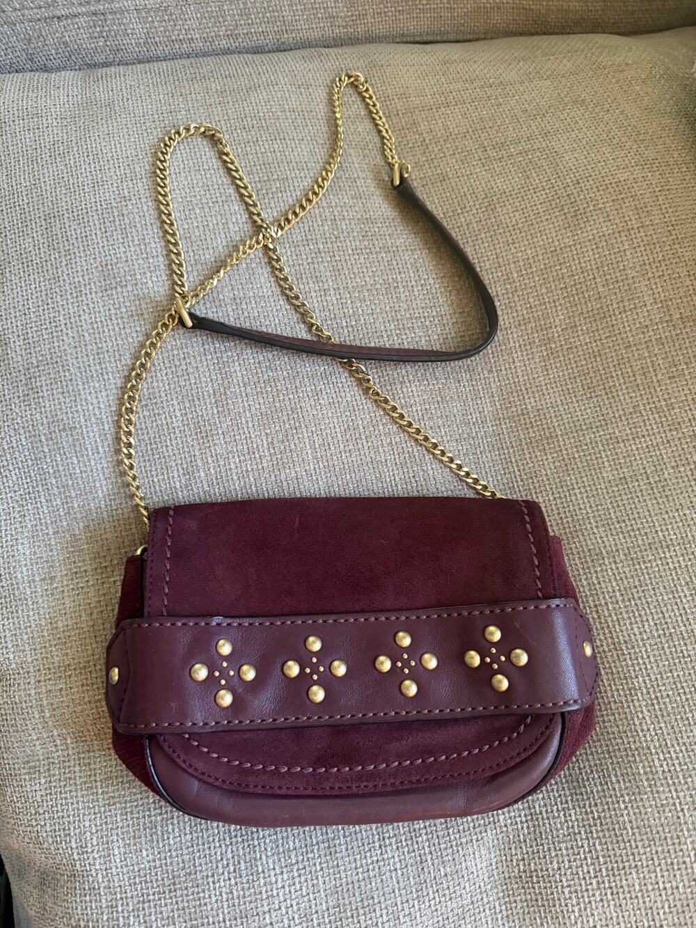 Vera Bradley Carson Mini Saddle Bag suede and leather with gold-tone accents